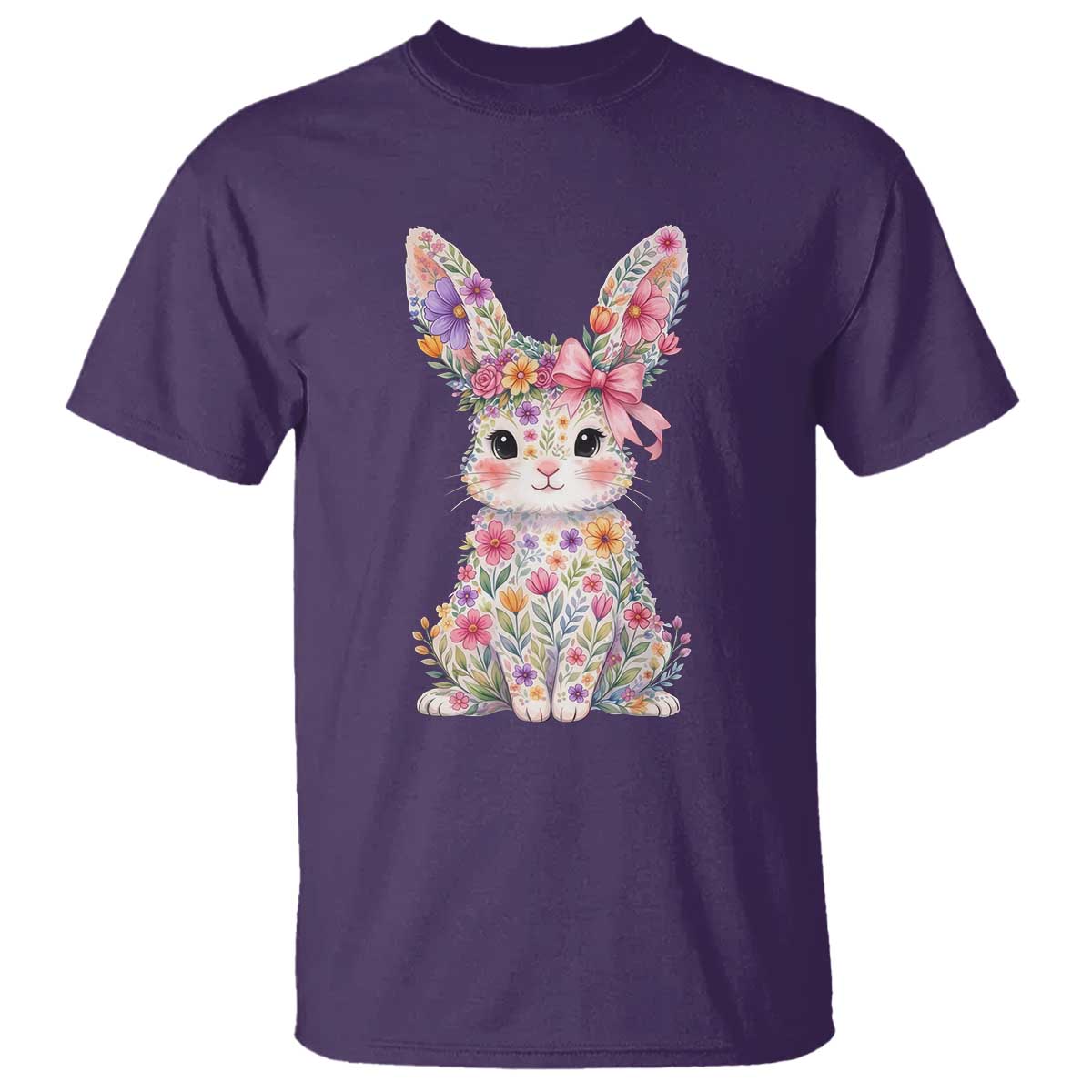 Cute Floral Easter Bunny Graphic T Shirt Adorable Spring Rabbit with Flowers Pastel Aesthetic Gift TS02 Purple Print Your Wear