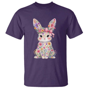Cute Floral Easter Bunny Graphic T Shirt Adorable Spring Rabbit with Flowers Pastel Aesthetic Gift TS02 Purple Print Your Wear