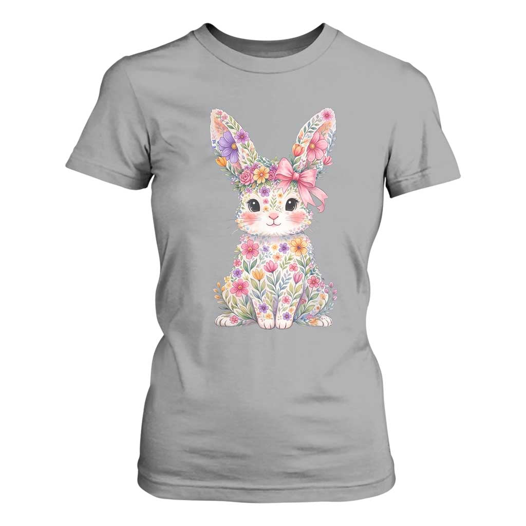 Cute Floral Easter Bunny Graphic T Shirt For Women Adorable Spring Rabbit with Flowers Pastel Aesthetic Gift TS02 Sport Gray Print Your Wear
