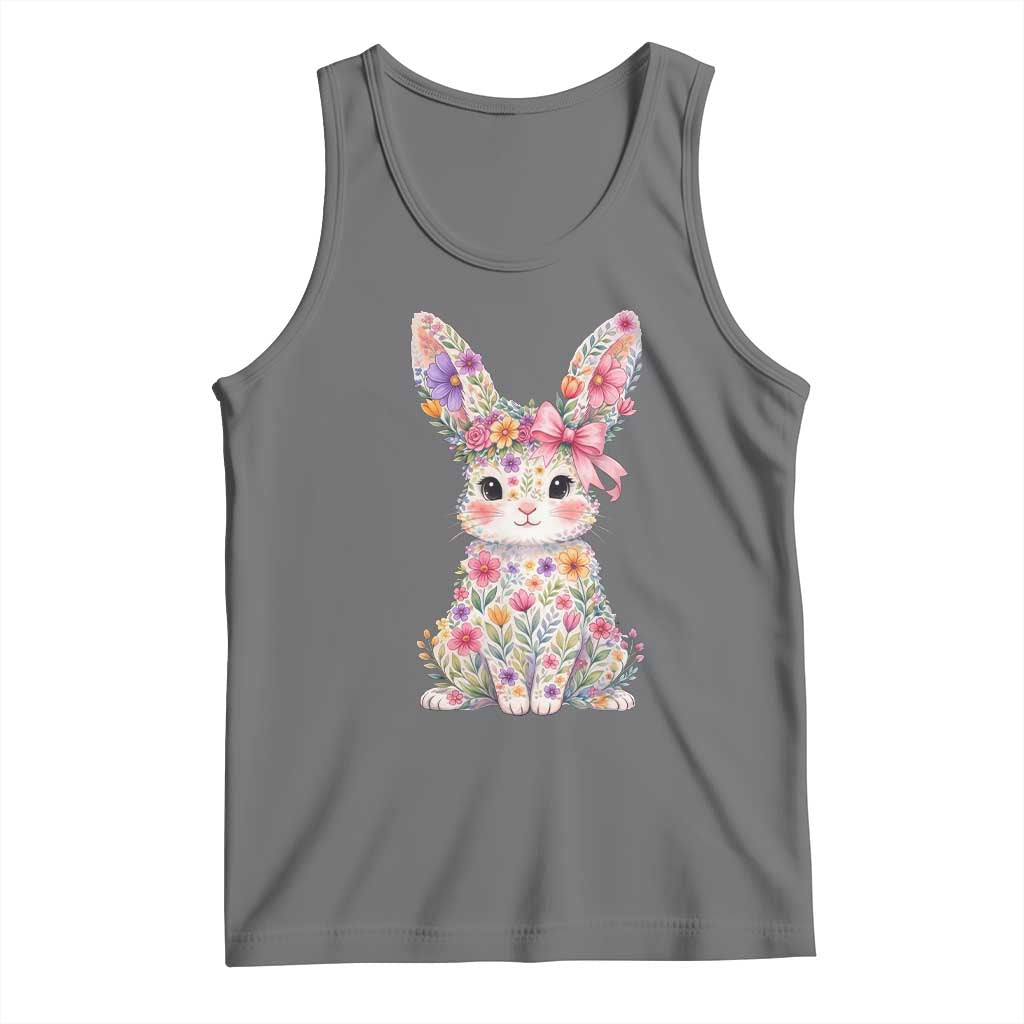 Cute Floral Easter Bunny Graphic Tank Top Adorable Spring Rabbit with Flowers Pastel Aesthetic Gift TS02 Black Heather Print Your Wear