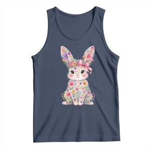 Cute Floral Easter Bunny Graphic Tank Top Adorable Spring Rabbit with Flowers Pastel Aesthetic Gift TS02 Navy Print Your Wear