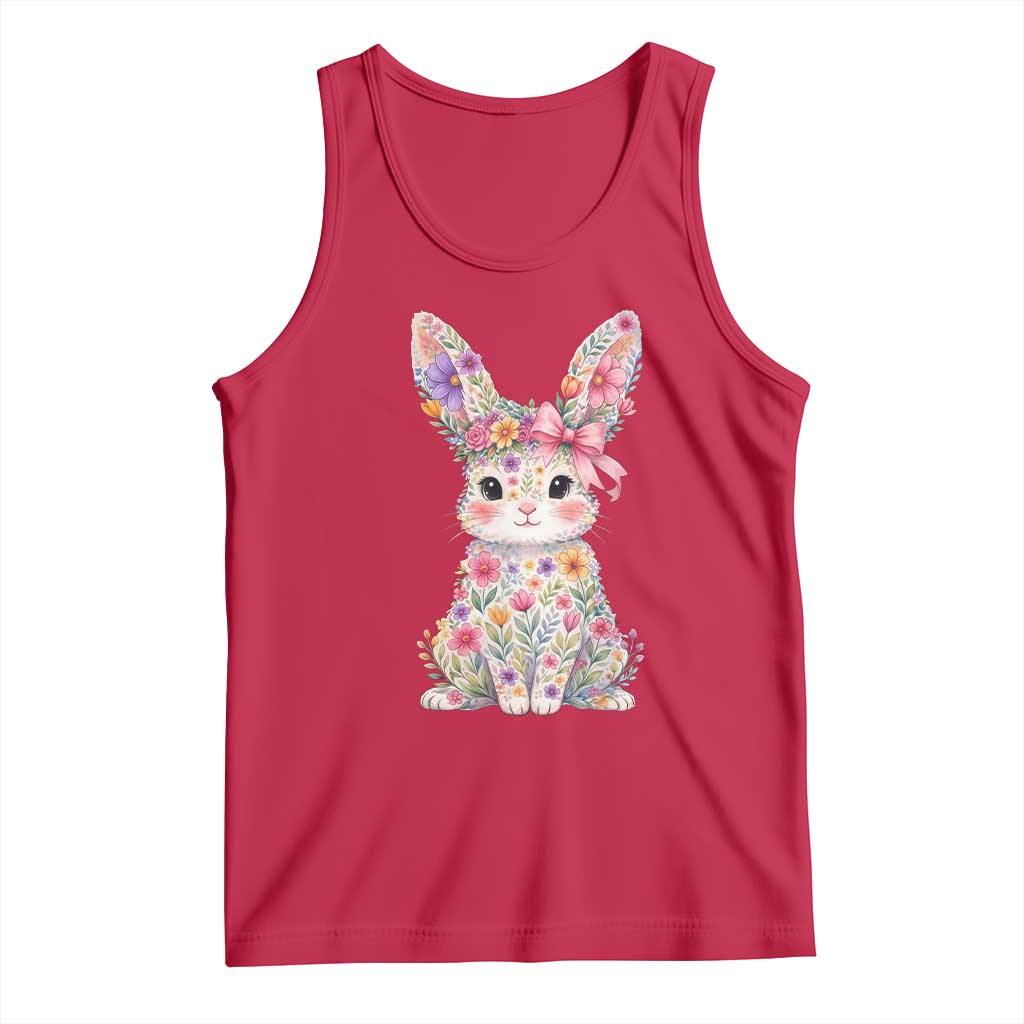 Cute Floral Easter Bunny Graphic Tank Top Adorable Spring Rabbit with Flowers Pastel Aesthetic Gift TS02 Red Print Your Wear