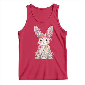 Cute Floral Easter Bunny Graphic Tank Top Adorable Spring Rabbit with Flowers Pastel Aesthetic Gift TS02 Red Print Your Wear