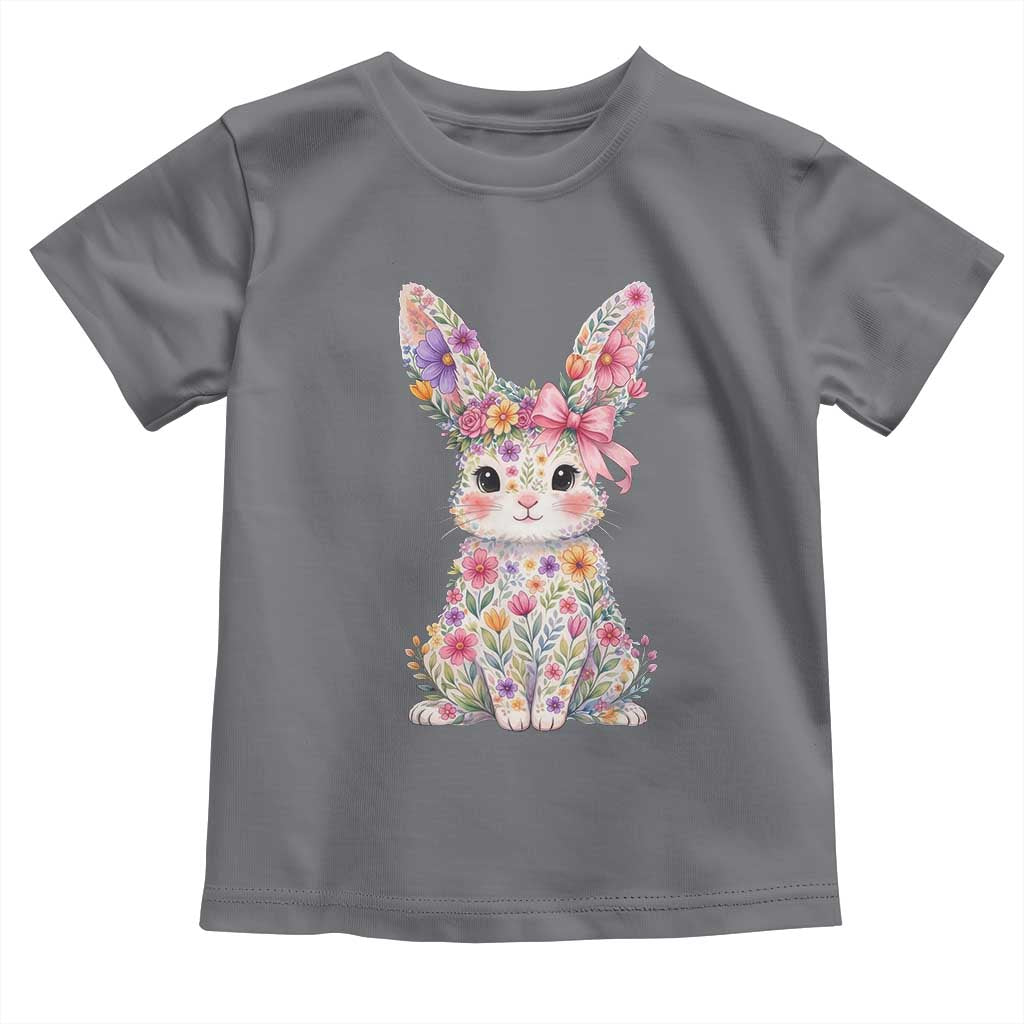 Cute Floral Easter Bunny Graphic Toddler T Shirt Adorable Spring Rabbit with Flowers Pastel Aesthetic Gift TS02 Charcoal Print Your Wear