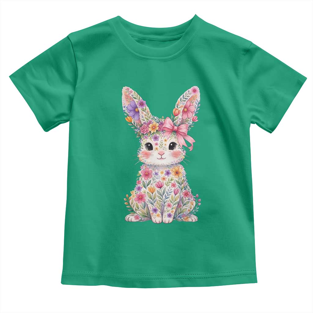 Cute Floral Easter Bunny Graphic Toddler T Shirt Adorable Spring Rabbit with Flowers Pastel Aesthetic Gift TS02 Irish Green Print Your Wear