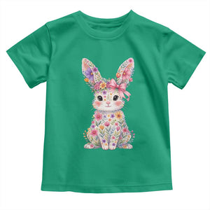 Cute Floral Easter Bunny Graphic Toddler T Shirt Adorable Spring Rabbit with Flowers Pastel Aesthetic Gift TS02 Irish Green Print Your Wear