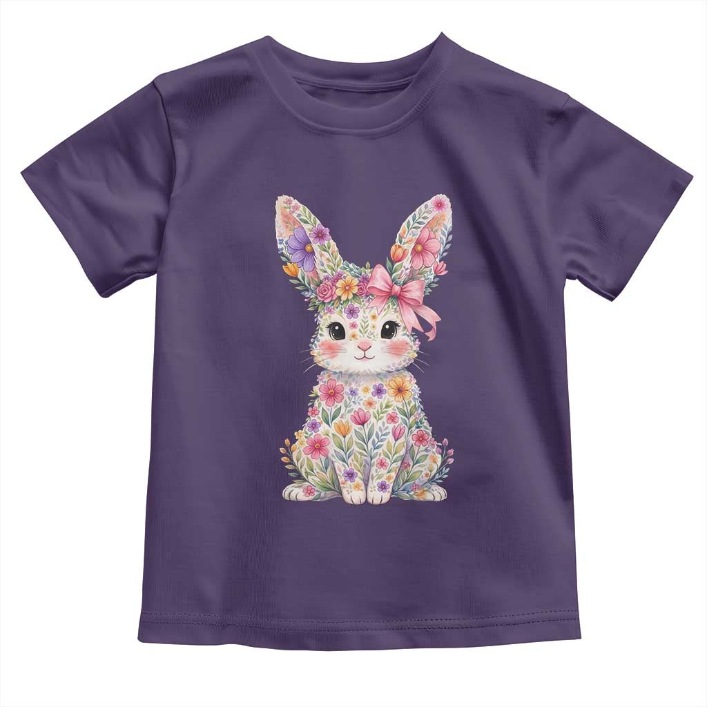 Cute Floral Easter Bunny Graphic Toddler T Shirt Adorable Spring Rabbit with Flowers Pastel Aesthetic Gift TS02 Purple Print Your Wear