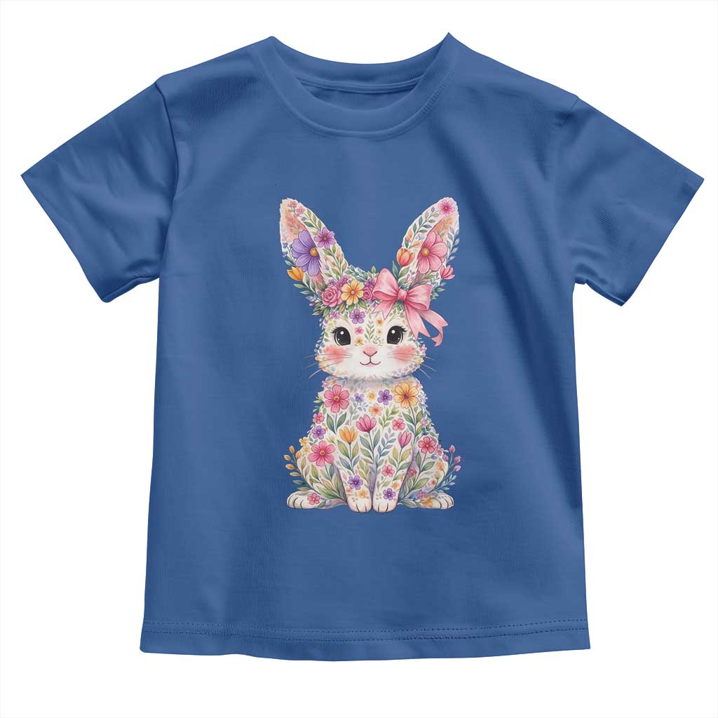 Cute Floral Easter Bunny Graphic Toddler T Shirt Adorable Spring Rabbit with Flowers Pastel Aesthetic Gift TS02 Royal Blue Print Your Wear