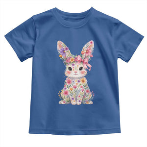 Cute Floral Easter Bunny Graphic Toddler T Shirt Adorable Spring Rabbit with Flowers Pastel Aesthetic Gift TS02 Royal Blue Print Your Wear