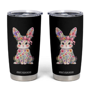 Cute Floral Easter Bunny Graphic Tumbler Cup Adorable Spring Rabbit with Flowers Pastel Aesthetic Gift TS02 Black Print Your Wear