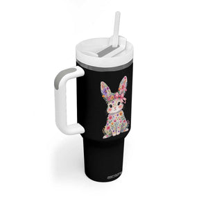 Cute Floral Easter Bunny Graphic Tumbler With Handle Adorable Spring Rabbit with Flowers Pastel Aesthetic Gift TS02 Print Your Wear