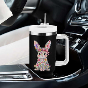 Cute Floral Easter Bunny Graphic Tumbler With Handle Adorable Spring Rabbit with Flowers Pastel Aesthetic Gift TS02 Print Your Wear