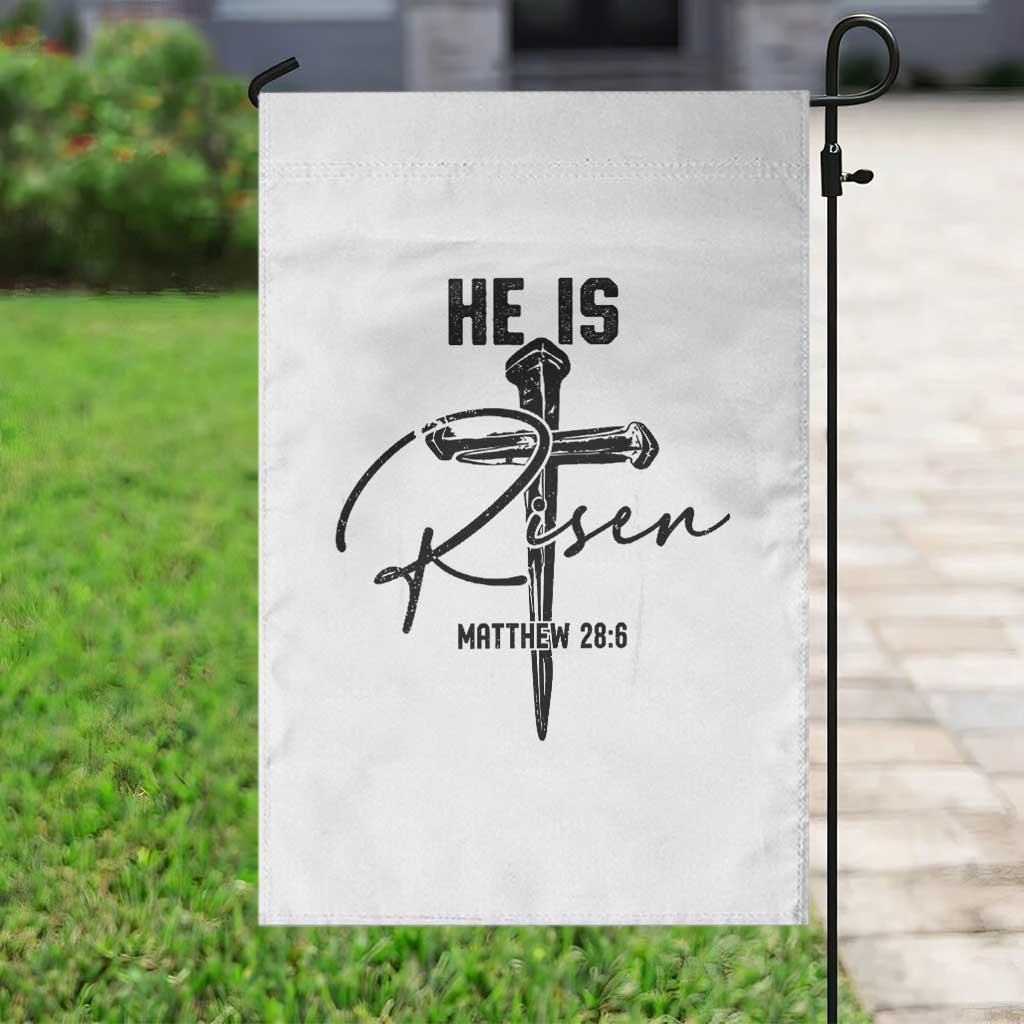He Is Risen Matthew 28:6 Christian Easter Garden Flag Nail Cross Faith Religious Inspirational Gift TS02 Print Your Wear