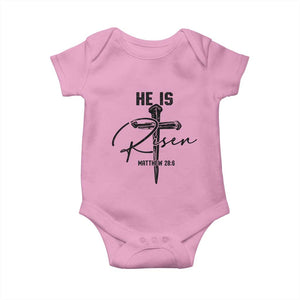He Is Risen Matthew 28:6 Christian Easter Baby Onesie Nail Cross Faith Religious Inspirational Gift TS02 Light Pink Print Your Wear