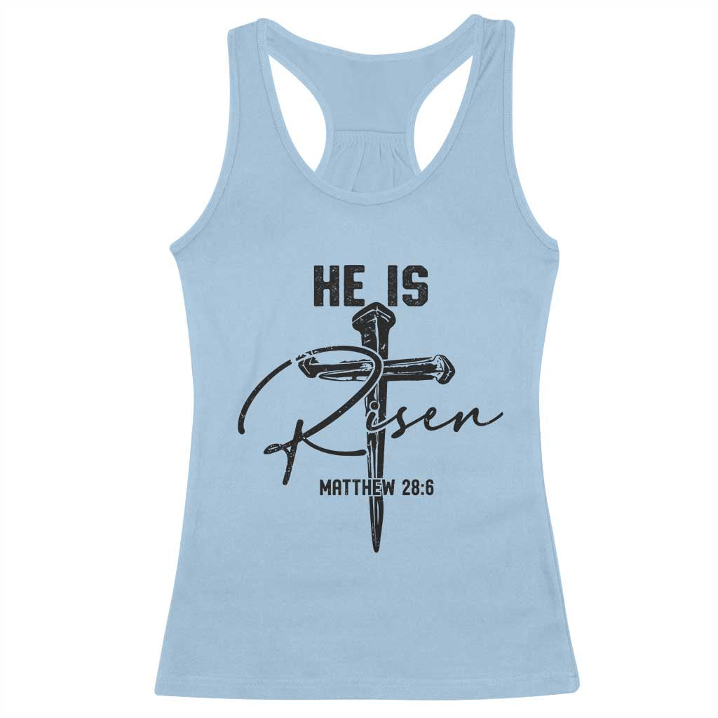 He Is Risen Matthew 28:6 Christian Easter Racerback Tank Top Nail Cross Faith Religious Inspirational Gift TS02 Light Blue Print Your Wear