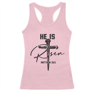 He Is Risen Matthew 28:6 Christian Easter Racerback Tank Top Nail Cross Faith Religious Inspirational Gift TS02 Light Pink Print Your Wear