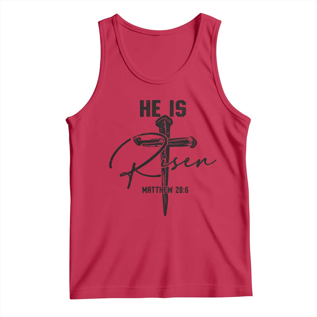 He Is Risen Matthew 28:6 Christian Easter Tank Top Nail Cross Faith Religious Inspirational Gift TS02 Red Print Your Wear