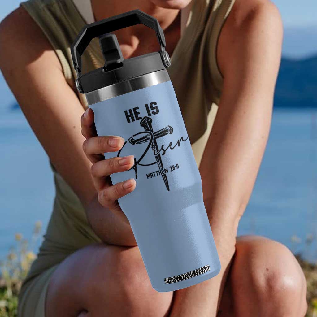 He Is Risen Matthew 28:6 Christian Easter Flip Straw Tumbler Nail Cross Faith Religious Inspirational Gift TS02 One Size: 30 oz Light Blue Print Your Wear