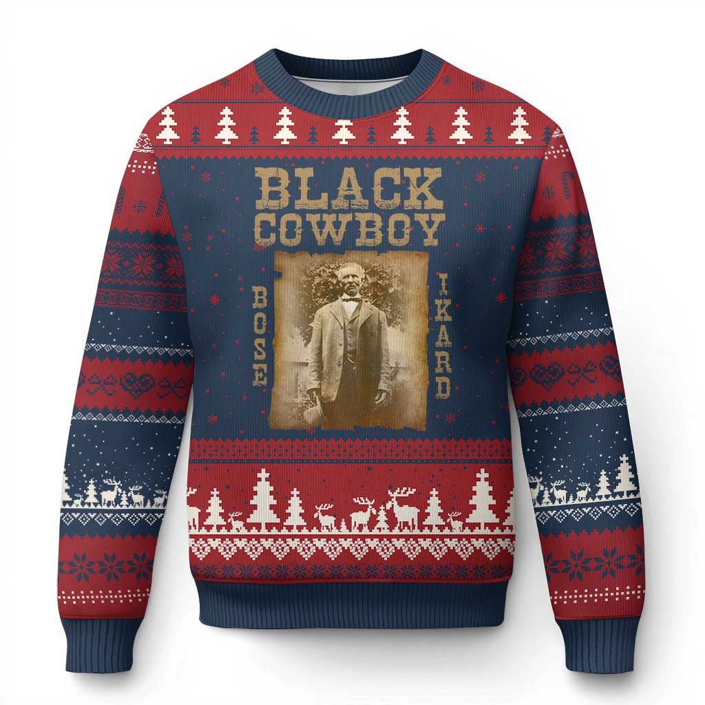 Bose Ikard Ugly Christmas Sweater Black Cowboy Western Legend Vintage TS02 Navy Red Print Your Wear