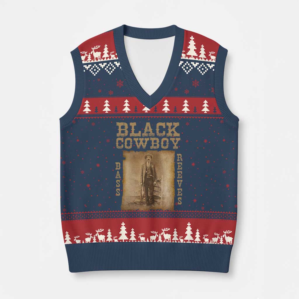 Bass Reeves V-Neck Knit Sweater Vest Black Cowboy Western Legend Vintage TS02 Navy Red Print Your Wear