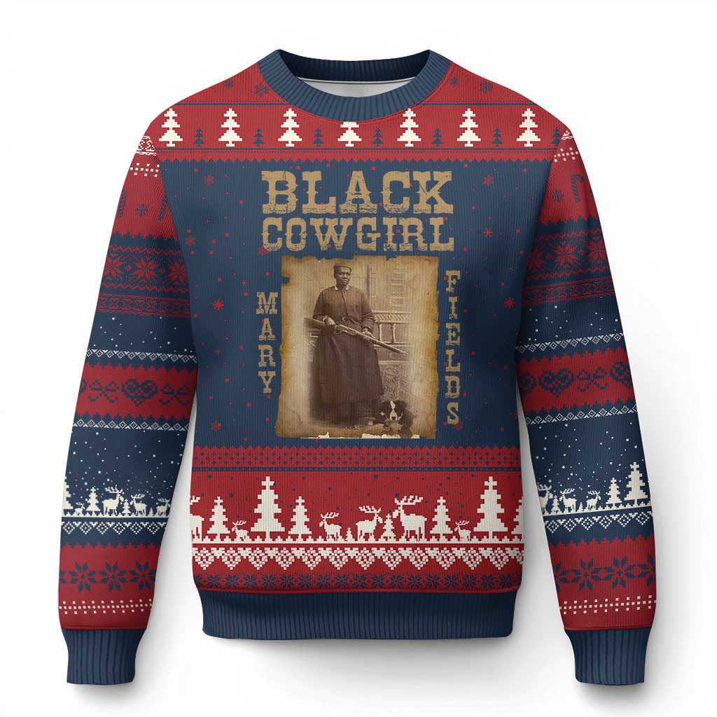 Mary Fields Ugly Christmas Sweater Black Cowgirl Pioneer Western Legend Vintage TS02 Navy Red Print Your Wear