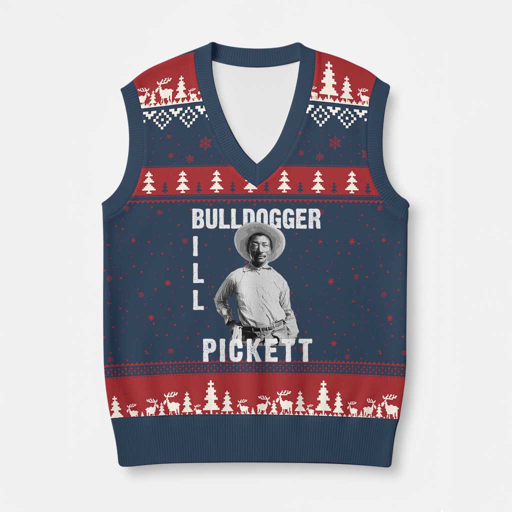 Bill Pickett V-Neck Knit Sweater Vest Bulldogger Black Cowboy Western Legend Vintage TS02 Navy Red Print Your Wear