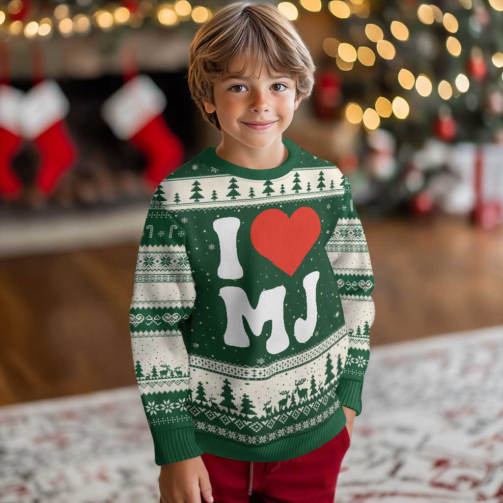 I Heart MJ Classic Graphic Tribute Ugly Christmas Sweater Love Pop Legend Iconic Culture Music Fan Favor TS02 Forest Green Beige Print Your Wear