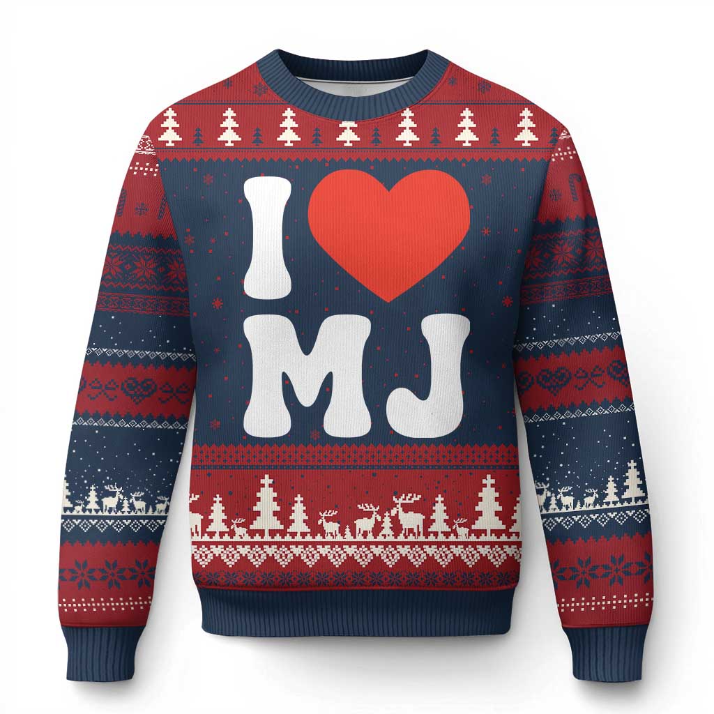I Heart MJ Classic Graphic Tribute Ugly Christmas Sweater Love Pop Legend Iconic Culture Music Fan Favor TS02 Navy Red Print Your Wear