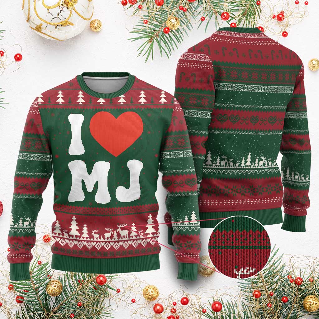 I Heart MJ Classic Graphic Tribute Ugly Christmas Sweater Love Pop Legend Iconic Culture Music Fan Favor TS02 Red Green Print Your Wear