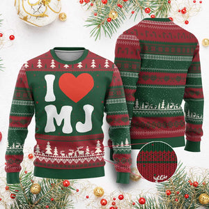 I Heart MJ Classic Graphic Tribute Ugly Christmas Sweater Love Pop Legend Iconic Culture Music Fan Favor TS02 Red Green Print Your Wear