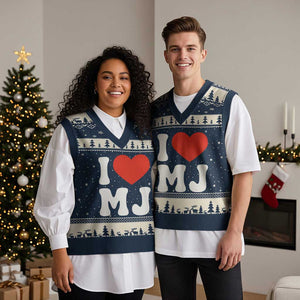 I Heart MJ Classic Graphic Tribute V-Neck Knit Sweater Vest Love Pop Legend Iconic Culture Music Fan Favor TS02 Navy Beige Print Your Wear