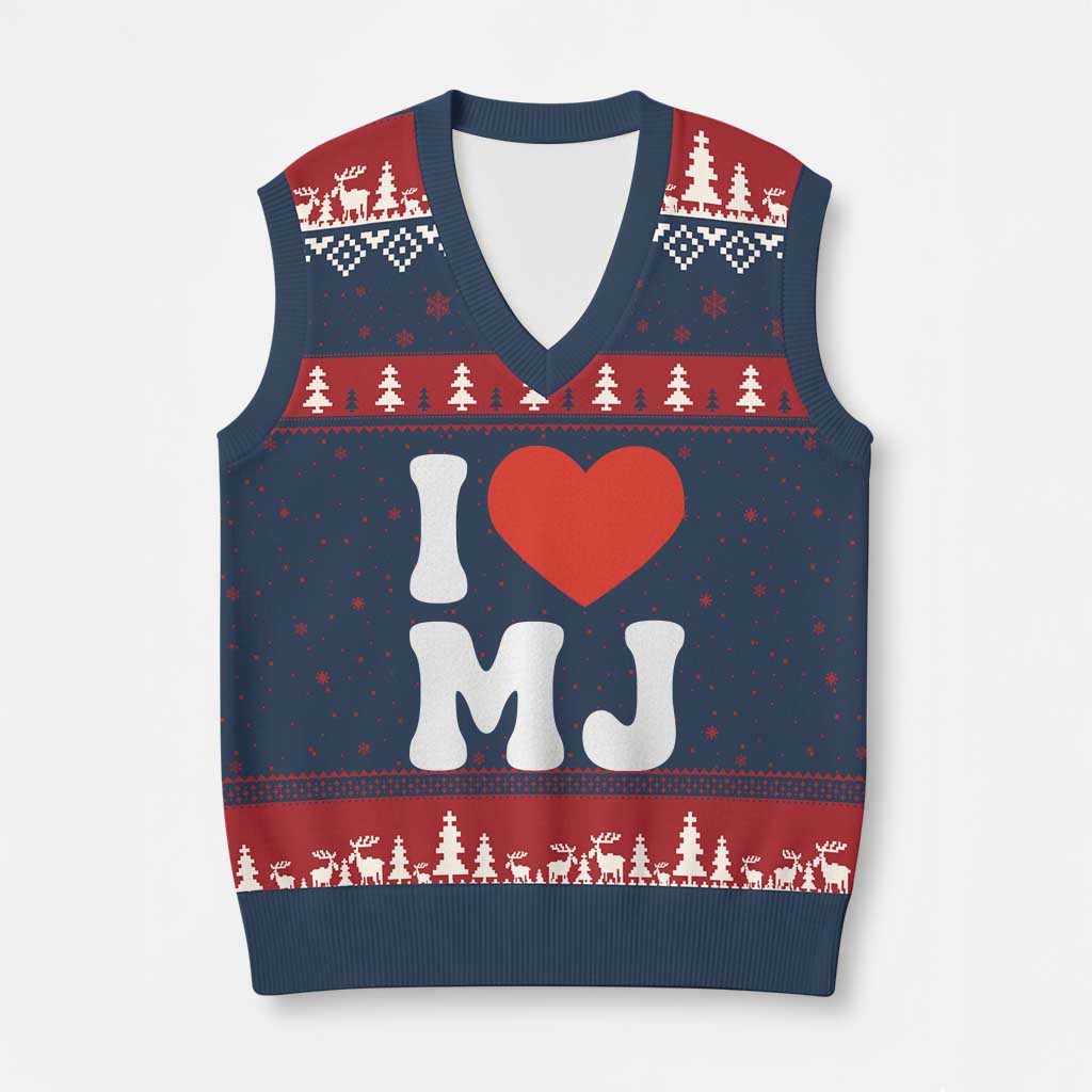 I Heart MJ Classic Graphic Tribute V-Neck Knit Sweater Vest Love Pop Legend Iconic Culture Music Fan Favor TS02 Navy Red Print Your Wear