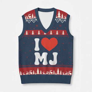 I Heart MJ Classic Graphic Tribute V-Neck Knit Sweater Vest Love Pop Legend Iconic Culture Music Fan Favor TS02 Navy Red Print Your Wear