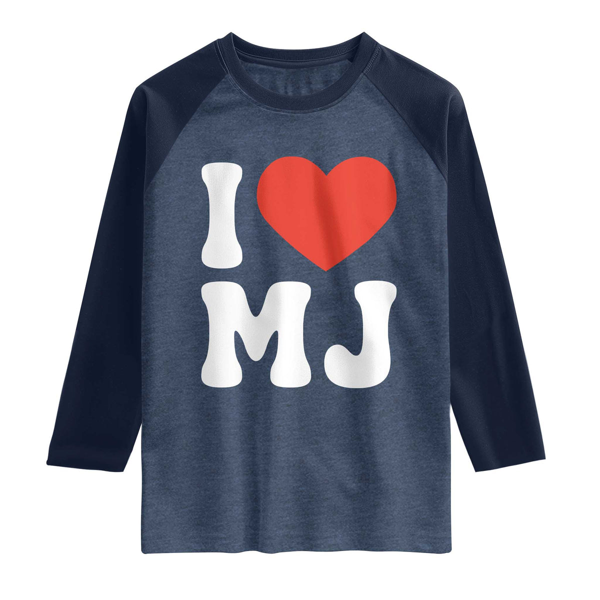 I Heart MJ Classic Graphic Tribute Raglan Shirt Love Pop Legend Iconic Culture Music Fan Favor TS02 Heather Denim Navy Print Your Wear