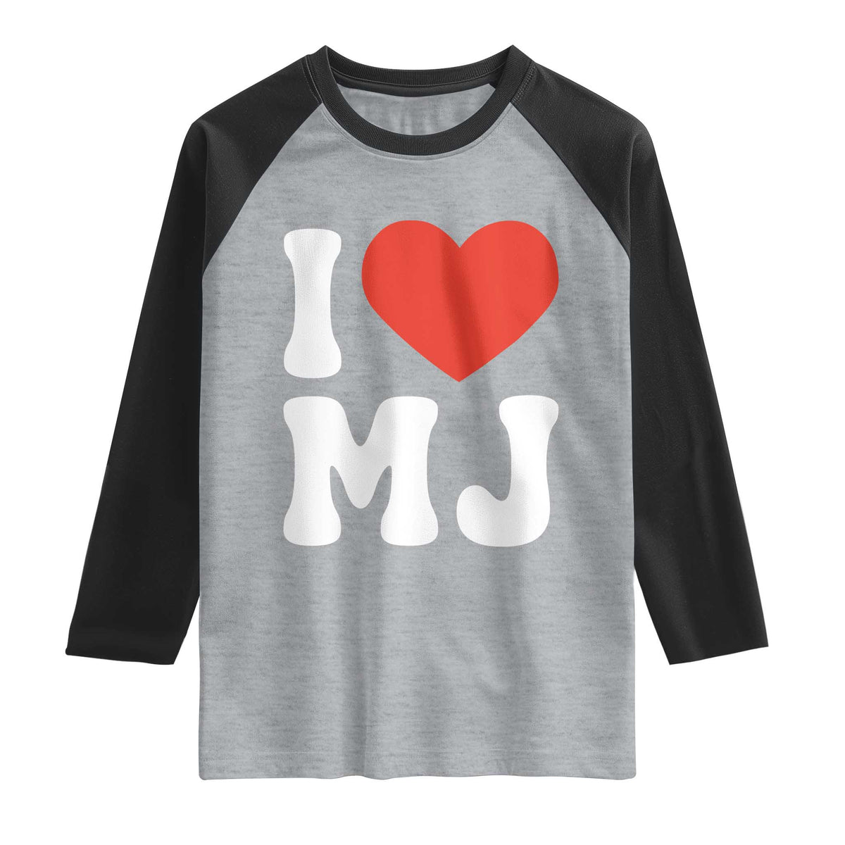 I Heart MJ Classic Graphic Tribute Raglan Shirt Love Pop Legend Iconic Culture Music Fan Favor TS02 Heather Gray Black Print Your Wear