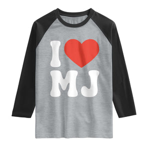 I Heart MJ Classic Graphic Tribute Raglan Shirt Love Pop Legend Iconic Culture Music Fan Favor TS02 Heather Gray Black Print Your Wear