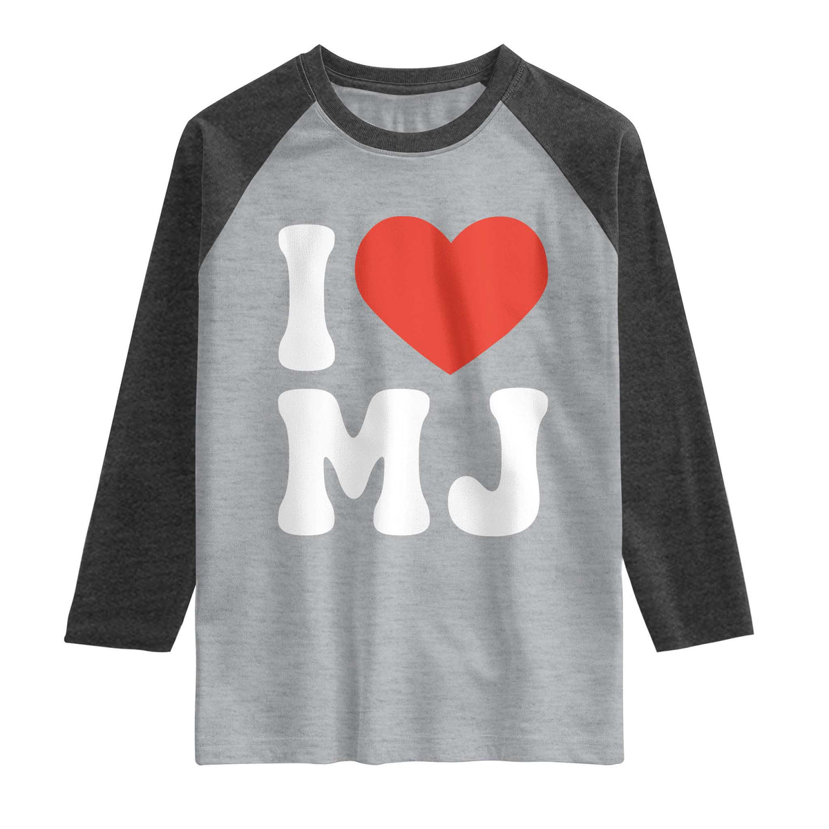 I Heart MJ Classic Graphic Tribute Raglan Shirt Love Pop Legend Iconic Culture Music Fan Favor TS02 Heather Gray Heather Charcoal Print Your Wear