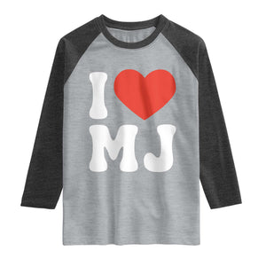 I Heart MJ Classic Graphic Tribute Raglan Shirt Love Pop Legend Iconic Culture Music Fan Favor TS02 Heather Gray Heather Charcoal Print Your Wear