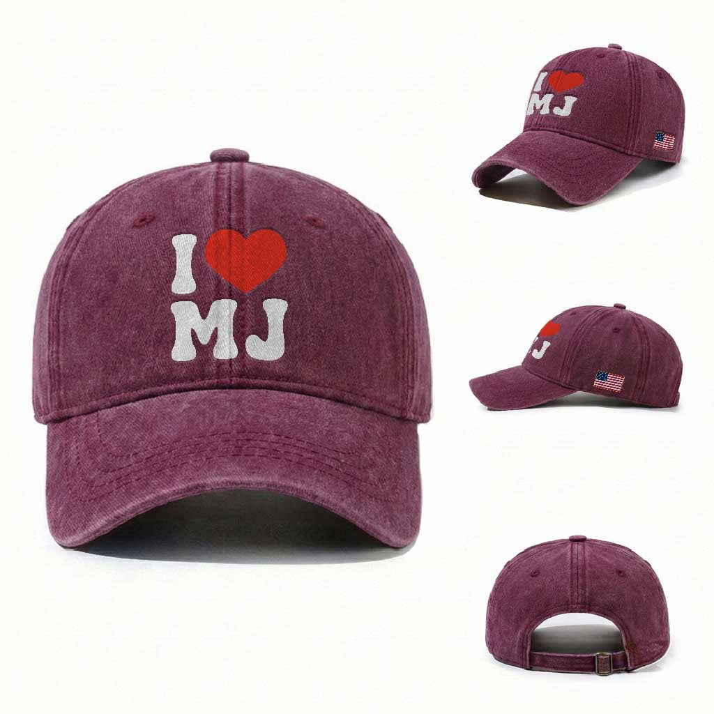 I Heart MJ Classic Graphic Tribute Washed Cotton Baseball Cap Love Pop Legend Iconic Culture Music Fan Favor TS02 Washed Cap Universal Fit Burgundy Print Your Wear