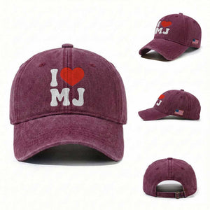 I Heart MJ Classic Graphic Tribute Washed Cotton Baseball Cap Love Pop Legend Iconic Culture Music Fan Favor TS02 Washed Cap Universal Fit Burgundy Print Your Wear