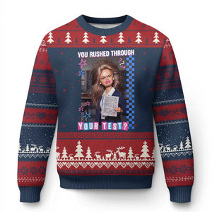 Sarcastic You Rushed Through Your Test Doll Meme Ugly Christmas Sweater Teacher Reaction Humor Final Exams TS02 Navy Red Print Your Wear