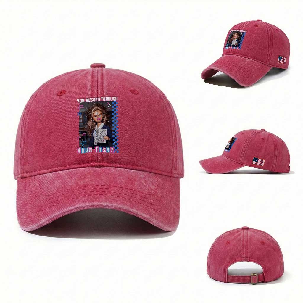Sarcastic You Rushed Through Your Test Doll Meme Washed Cotton Baseball Cap Teacher Reaction Humor Final Exams TS02 Washed Cap Universal Fit Red Print Your Wear