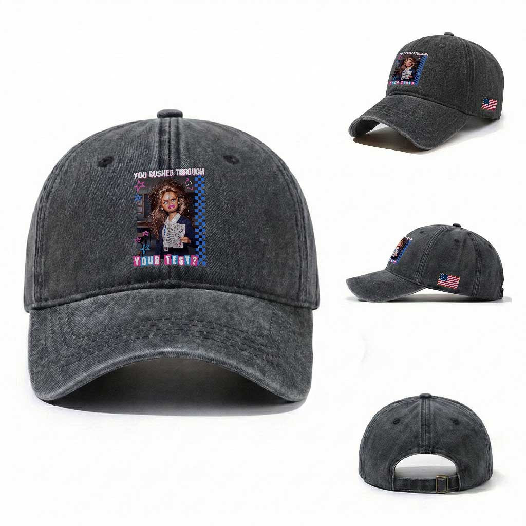 Sarcastic You Rushed Through Your Test Doll Meme Washed Cotton Baseball Cap Teacher Reaction Humor Final Exams TS02 Washed Cap Universal Fit Dark Gray Print Your Wear