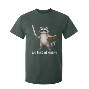 We Test At Dawn Raccoon Warrior T Shirt For Kid Funny Student Teacher Exam Motivation TS02 Dark Forest Green Print Your Wear