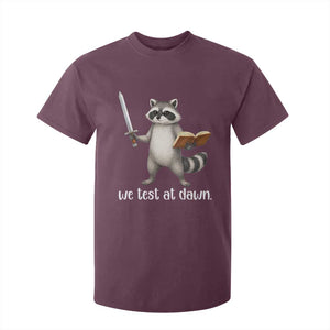 We Test At Dawn Raccoon Warrior T Shirt For Kid Funny Student Teacher Exam Motivation TS02 Maroon Print Your Wear
