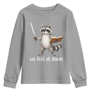 We Test At Dawn Raccoon Warrior Youth Sweatshirt Funny Student Teacher Exam Motivation TS02 Sport Gray Print Your Wear