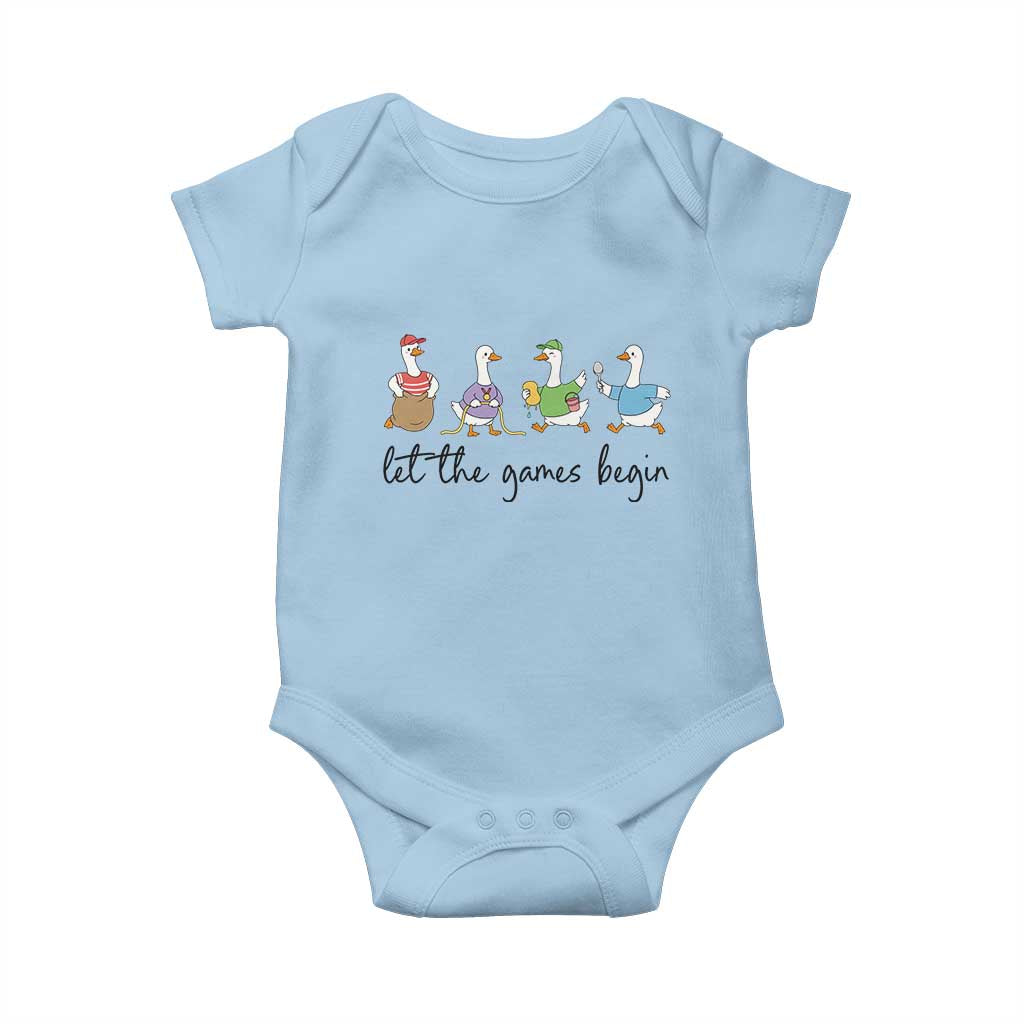 Let the Games Begin Cute Geese Baby Onesie Field Day Whimsical School Sports TS02 Light Blue Print Your Wear