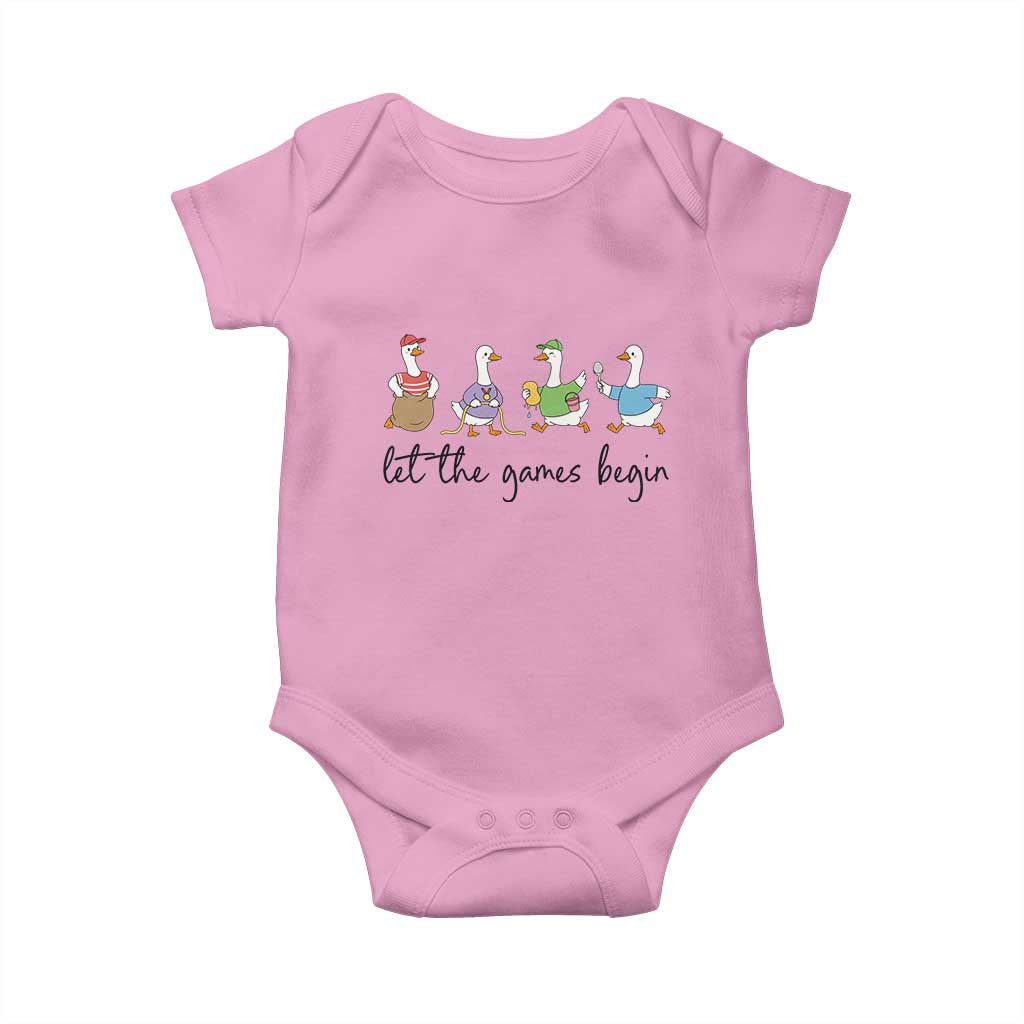 Let the Games Begin Cute Geese Baby Onesie Field Day Whimsical School Sports TS02 Light Pink Print Your Wear