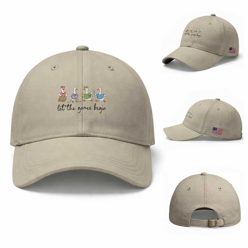 Let the Games Begin Cute Geese Baseball Cap Field Day Whimsical School Sports TS02 Baseball Cap Universal Fit Beige Print Your Wear