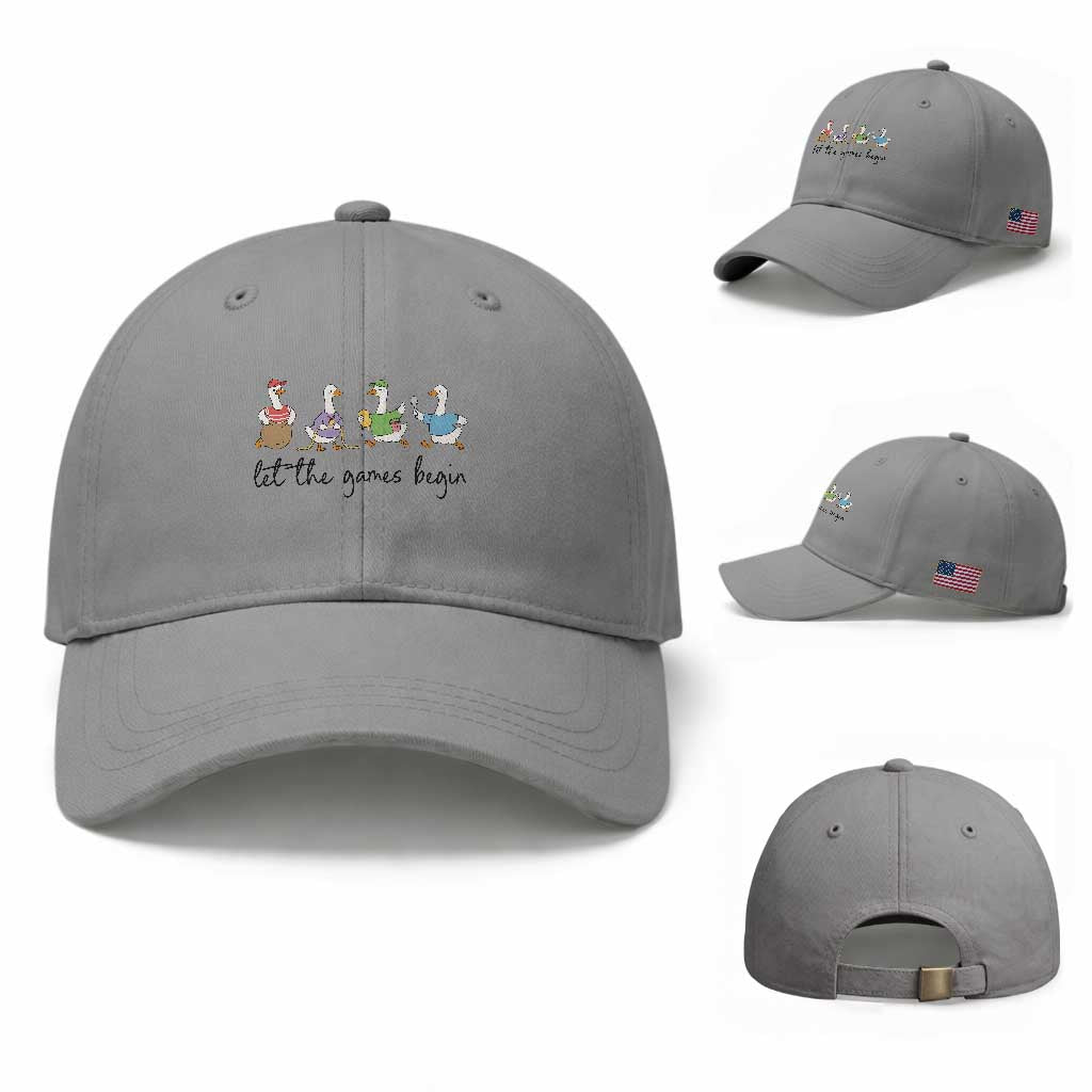 Let the Games Begin Cute Geese Baseball Cap Field Day Whimsical School Sports TS02 Baseball Cap Universal Fit Sport Gray Print Your Wear